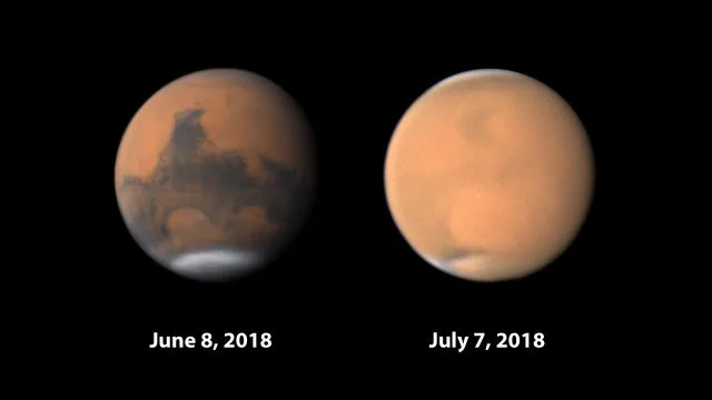 How the profile of Mars has changed as the storm picked up steam over recent months.