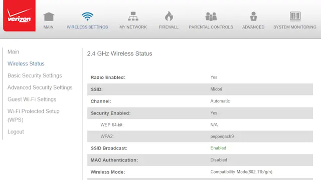 Панель управления Verizon FiOS-G1100.