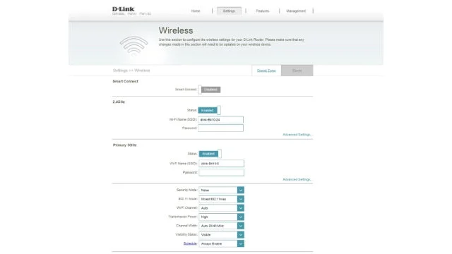 Панель управления D-Link AC3200.