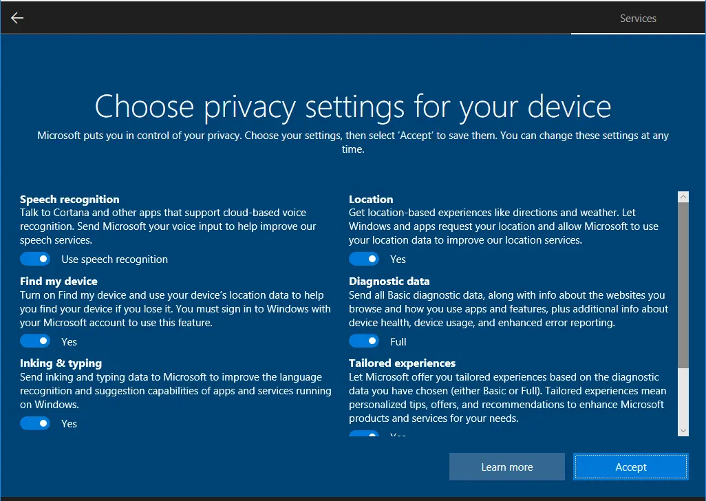 Microsoft Tests New Privacy Options in Windows Insider Build 17115