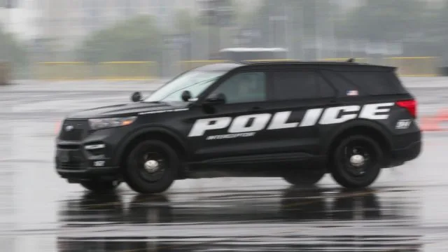 Experiential marketing: Ford Police Interceptor doing its stuff at New Jersey’s Meadowlands. Automakers have expanded their targeted marketing to commercial and government buyers, too.
