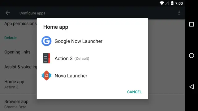 Спробуйте інший домашній екран
Більшість пристроїв Android мають спеціальний інтерфейс, створений виробником пристрою (наприклад, Samsung TouchWiz). Це включає головний екран. Це важлива частина досвіду, а домашня за замовчуванням часто не дуже потужна. Встановлення альтернативи, як Nova Launcher або Launcher Action, може зробити ваш пристрій набагато простішим у використанні. Ви можете використовувати ці додатки, щоб змінювати значки, призначати навігаційні жести, організовувати додатки та багато іншого. У будь-який час, який ви хочете змінити між встановленими домашніми екранами, просто перейдіть до головного меню в системних налаштуваннях.