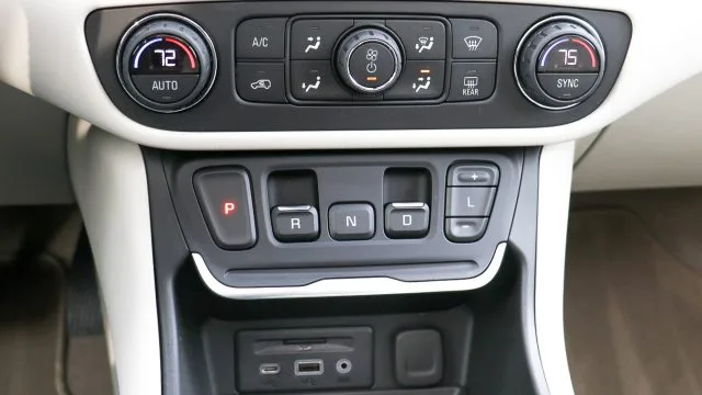 The GMC Terrain uses center console buttons for the transmission: Push for park, neutral, and low range. Pull for reverse and drive. It could be more convenient, but you’ll quickly get used to it. It is not, in the writer’s opinion, a safety hazard.