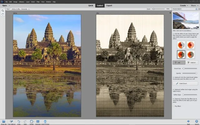 The Sketch creation Guided Edit is pretty fun, and can let you simulate all sorts of looks.