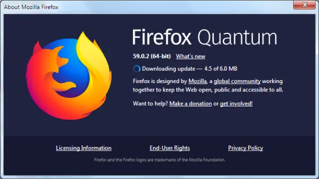This screen will tell you what version of the browser you’ve got. Anything lower than 67.0.3 and you’re in trouble. Update immediately.