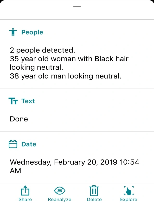 This is the additional data captured by the application for the previous photo. The app properly detects two people, but doesn&#039;t mention or include any data at all about the second. As far as it&#039;s concerned, this person isn&#039;t in the image. 