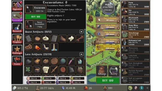 Realm Grinder
Якщо ви ніколи раніше не грали в простій грі, концепція може підняти брови. Ви витратите свій час на велосипеді між швидким натисканням і просто чекаючи, коли гра буде прогресувати - на холостому ходу. Більшість ігор будуються навколо свого роду ігрового циклу, але переважна більшість маскує повторення з захоплюючими квестами і складними системами. Прості ігри, як Realm Grider, замість того, щоб уникнути цих рівнів абстракції на користь постійно зростаючих чисел. Ви почнете натискати знову і знову і заробляти лише трохи золота. Через деякий час, ваші будівлі будуть виводити валюту набагато швидше, ніж ви могли коли-небудь сподіватися, і ви отримаєте пожинати солодкий, солодкий допамін реліз, як ви збираєте оновлення і трофеї. (Завантажте його на Steam)