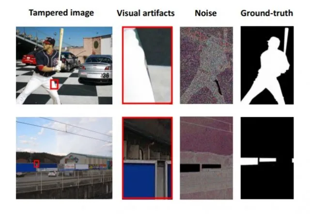 Examples of tampering artifacts — Unnatural contrast in the baseball photo and obvious low-noise area in the second image