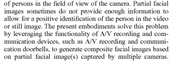 The Amazon (Ring) patent is for facial recognition using partial images from several connected cameras.