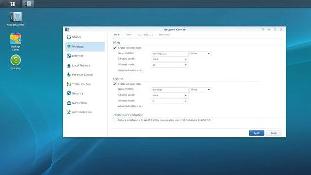 Панель управления Synology RT1900ac.