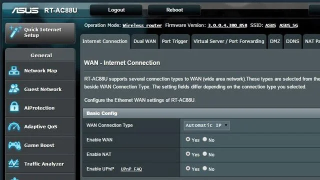 Asus RT-AC88U control panel.