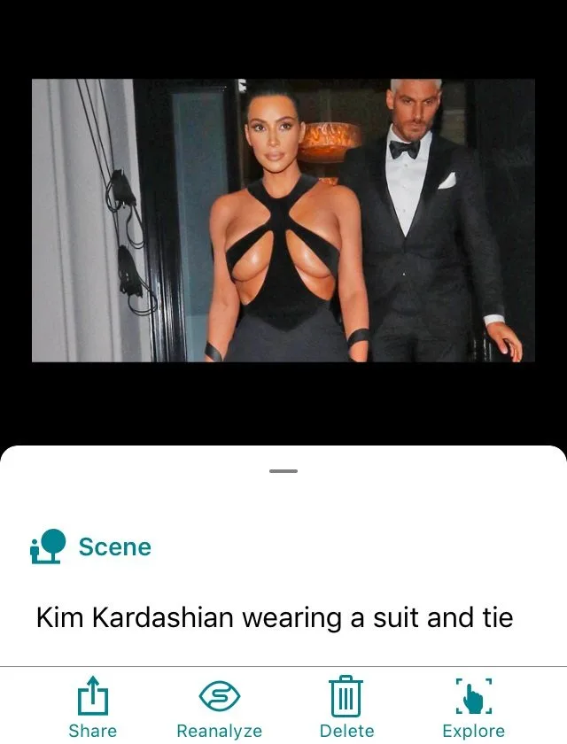 I&#039;m not sure how to describe what Kim Kardashian is wearing, but "suit and tie" isn&#039;t what I&#039;d pick. Again, the app has problems with figuring out which depth information is associated with which person. 