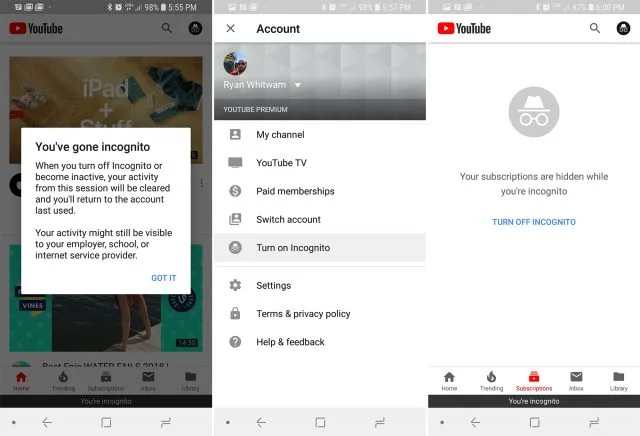 Google добавляет режим инкогнито в приложение YouTube для Android