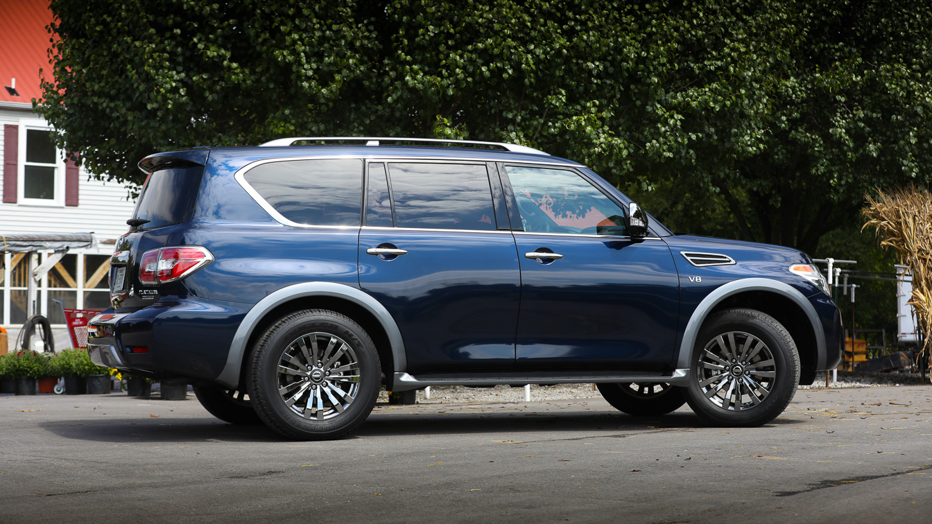 Nissan Armada Platinum Reserve edition, in summer weather.