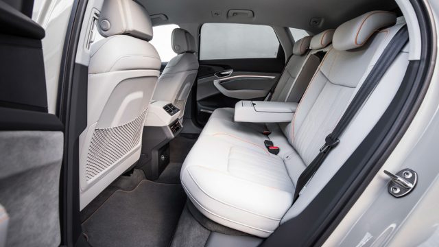 The rear seat of the e-tron crossover. Will it match the legroom of the Tesla Model S and Model X?