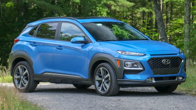 The Hyundai Kona is a new (spring 2018) subcompact crossover/SUV. It measures 164 inches long with a 102-inch wheelbase, 71 inches wide, 62 inches high — what internationals call the B-segment. Weight ranges from 2,890 to 3,344 pounds.