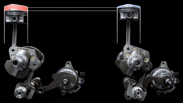 The Nissan VC-Turbo changes its compression ratio through a multi-link system, continuously raising or lowering the pistons’ reach to change the compression ratio from 14:1 to 8:1. A high compression ratio gives greater efficiency (but you risk premature combustion or engine knock). A low compression ratio allows for more power at the expense of fuel economy. (Photo: Nissan; main photo: Bill Howard)