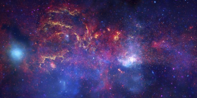 The Galactic Core of the Milky Way – composite image taken by Spitzer, Hubble, and Chandra telescopes