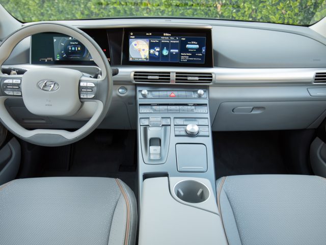 The Hyundai Nexo&#039;s dashboard and center stack. 