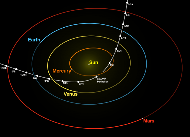 ‘Oumuamua’s path through the solar system in 2017.