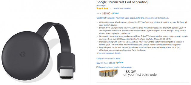 The four reviews are all people complaining about not being able to purchase a Chromecast before today.