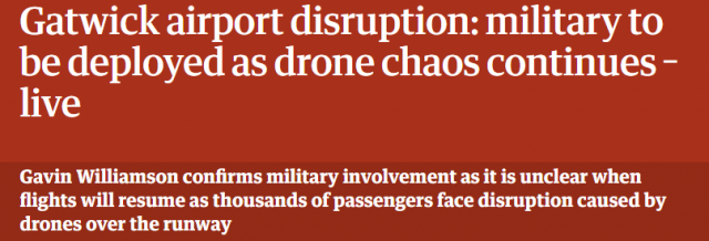 Headlines like these from The Guardian have energized those looking to regulate consumer drones, but it appears the drone or drones used in this incident are larger and either purpose-built or customized, not off-the-shelf consumer models.