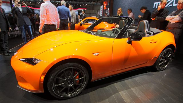 History&#039;s best-selling two-seat convertible, with more than 1 million sold, the Mazda MX-5 Miata marked the 30th anniversary of its launch at the 1989 Chicago auto show. At the 2019 show, Mazda introduced the 3,000-unit Anniversary Edition Miata in racing orange with Recaro seats, special Rays wheels, and orange brake calipers (Brembo up front).