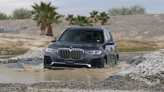 This is the new, full-size BMW X7 SUV. The interior is superbly crafted. It goes on sale shortly for $74,000 with a 335-hp turbo six, and $93,000 for the 456-hp turbo V8. BMW allowed journalists to ride in but not drive the X7. For something 11 inches longer than the X5, we thought the second-row seat ought to have a little more legroom, though you can adjust it at the expense of third-row passengers.