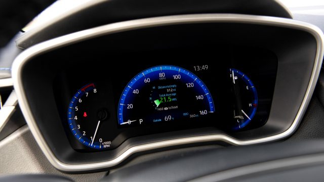 Higher trim lines (XLE, SXE) get a 7-inch LCD multi-information display, flanked by mechanical gauges. 