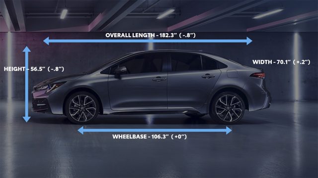 The 2020 Corolla is within an inch of the old one on all dimensions. 