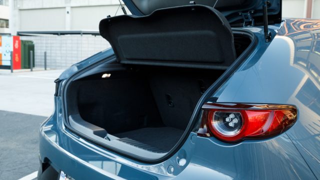 While the hatchback is 8 inches shorter, and most of the loss is behind the rear wheels, cargo capacity is actually a little better than in the sedan. 