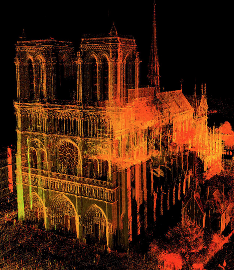 The point cloud data from the laser scans builds a virtual model of the church