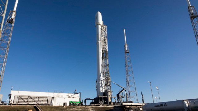 A SpaceX Falcon 9 ready for launch.