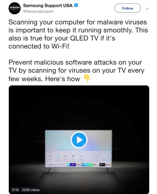 Samsung видаляє користувачам попередження про вірусне сканування своїх смарт-телевізорів