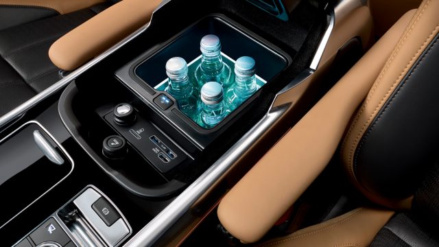 The center console box can be kitted out to keep drinks cold. It&#039;s part of the Climate Comfort Pack ($1,635). 