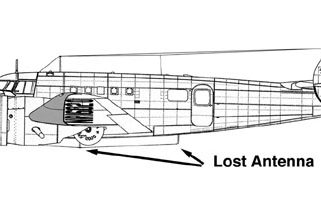 This is the base configuration of Earhart&#039;s Lockheed Electra — but photos from the final takeoff seem to show that the bottom antenna is missing. Click to enlarge, Ctrl-Click to open in a separate window. 