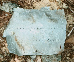 A scrap of metal found by TIGHAR, which probably belongs to Earhart’s Lockheed Electra 10E.