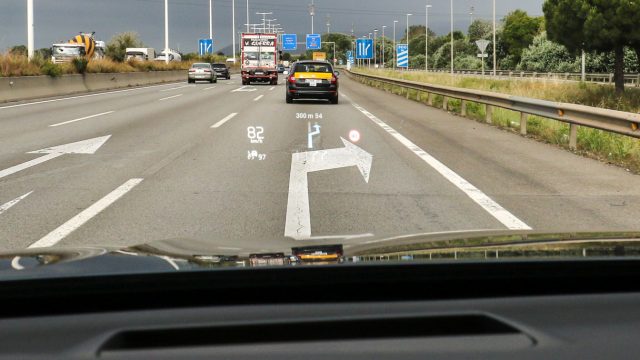 HUD on the Volvo XC60 (here, in Europe) provides just the information you need about speed, adaptive cruise control, and navigation. 