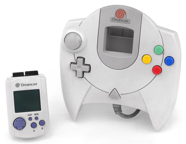 The Dreamcast controller, with Video Memory Unit (VMU)