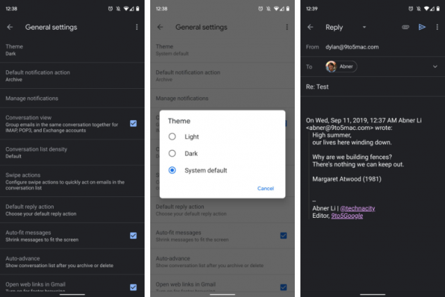 Темна тема Gmail, зображення через 9to5Google