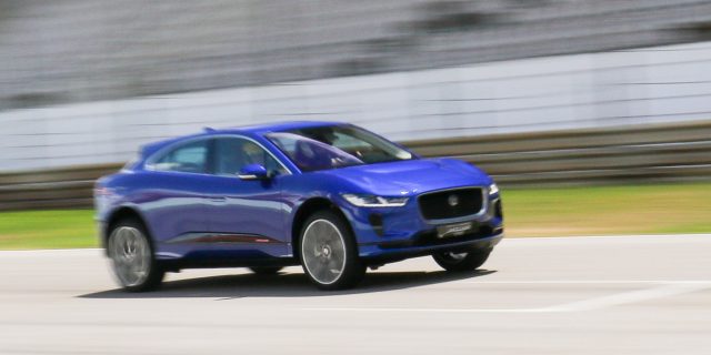 Jaguar I-Pace EV running flat out at the Portimão Circuit (used for Formula 1 testing) in Portugal last summer. Unlike current stock Teslas, a stock I-Pace happily runs lap after lap at speed.