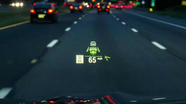 Night driving with the head-up display provides just the information you want, just below your line of sight, floating over the hood. For drivers who need reading glasses, the focal distance appears to be at the end of the hood. Presto: No need for reading glasses. 