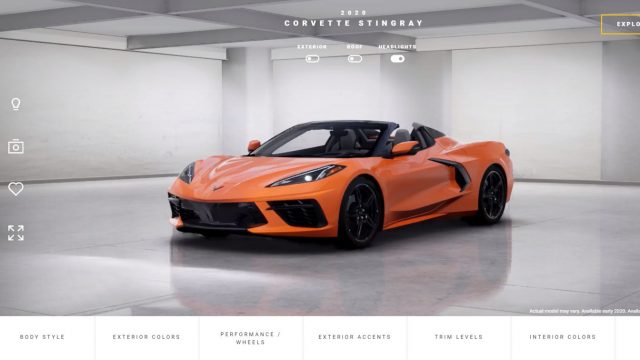 The online configurator lets Corvette enthusiasts consider colors, wheels, upholstery and even seat belt colors. 