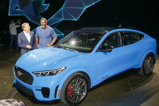 Ford CEO Jim Hackett with actor and one-time Ford plant employee Idris Elba, the show’s MC.