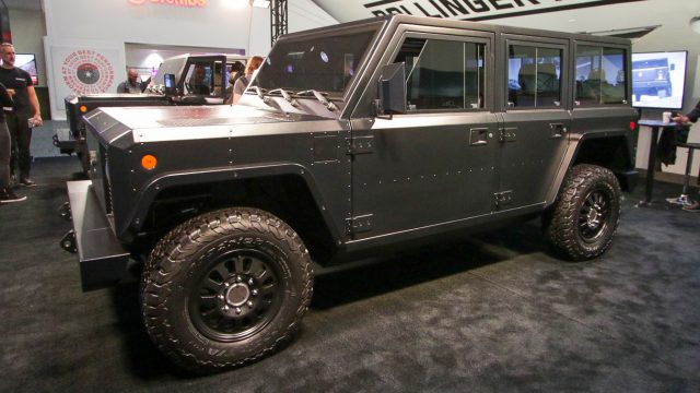 The Bollinger B-1 SUV (shown) and B-2 pickup (not bomber) are rugged-looking, high-end ($125,000 plus) electric trucks that got their first public showing at LA. Bollinger says the 120-kWh battery gets 200 miles on the highway; the dual motors provide 614 hp and 668 pound-feet of torque. For those who go off-roading rather than show-offing, there&#039;s 15 inches of ground clearance and a 7,500-pound towing capacity.