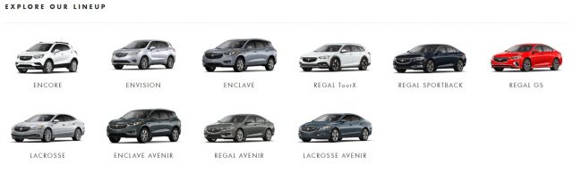 Новая линейка автомобилей Buick.com по состоянию на декабрь показывает 10 автомобилей. Три Царственных и два Лакросса ушли или уходят.