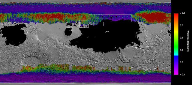 NASA випускає карту водного льоду на Марсі