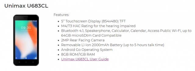 Unimax U683CL перечислены на сайте Assurance Wireless.