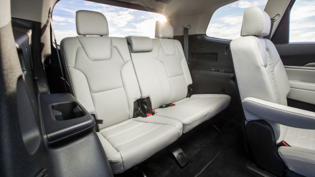 Third rows on midsize SUVs are typically tight. The Telluride, with 31.5 inches of legroom, is snug but not tight.