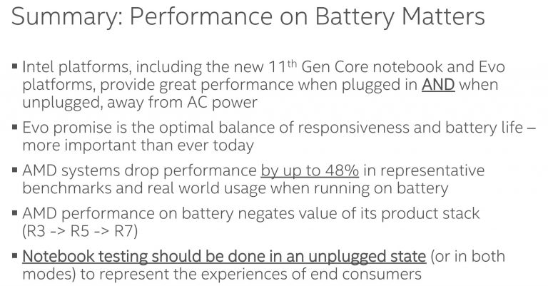 Intel распространяет FUD о якобы огромном падении производительности Ryzen 4000 от батареи